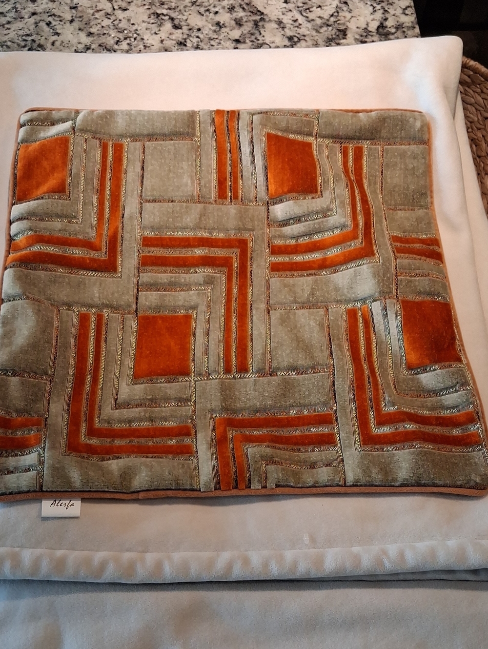 Decorative Geometric Accent Pillow Cover in Orange and Beige